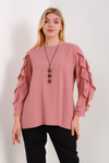 Oversized Ruffle Sleeve Relaxed Fit Top In Pink