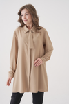 Oversized Long Sleeves Tie-Neck Tunic in Beige