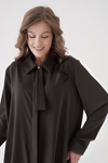 Oversized Long Sleeves Tie-Neck Tunic in Black