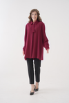Oversized Long Sleeves Tie-Neck Tunic in Burgundy