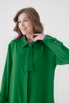 Oversized Long Sleeves Tie-Neck Tunic in Green