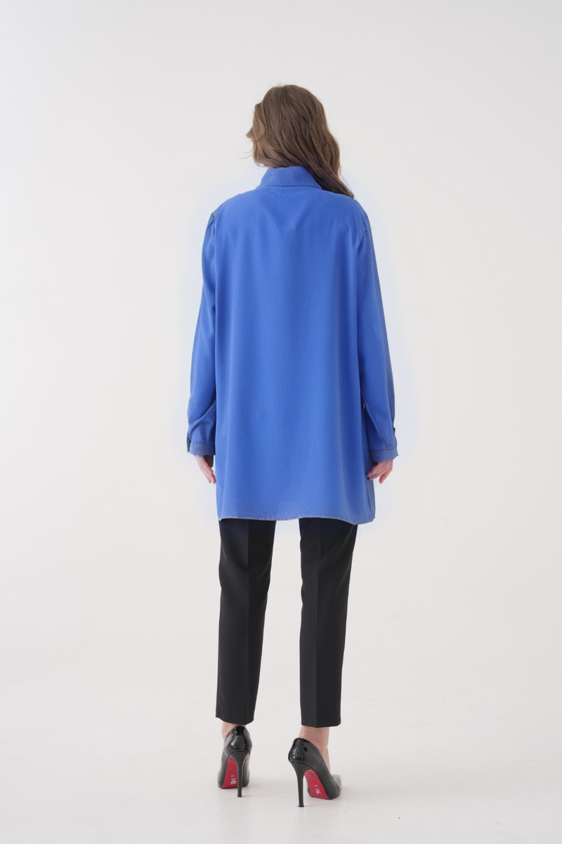 Oversized Long Sleeves Tie-Neck Tunic in Indigo