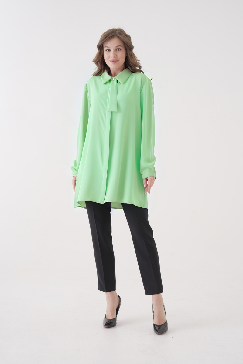 Oversized Long Sleeves Tie-Neck Tunic in Mint
