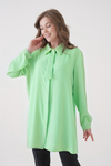 Oversized Long Sleeves Tie-Neck Tunic in Mint