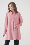 Oversized Long Sleeves Tie-Neck Tunic in Pink