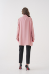 Oversized Long Sleeves Tie-Neck Tunic in Pink