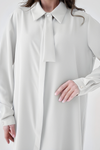 Oversized Long Sleeves Tie-Neck Tunic in White