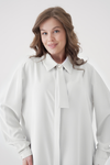 Oversized Long Sleeves Tie-Neck Tunic in White