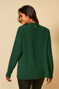 Oversized High Neck Top with Brooch Details