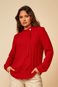 Oversized High Neck Top with Brooch Details
