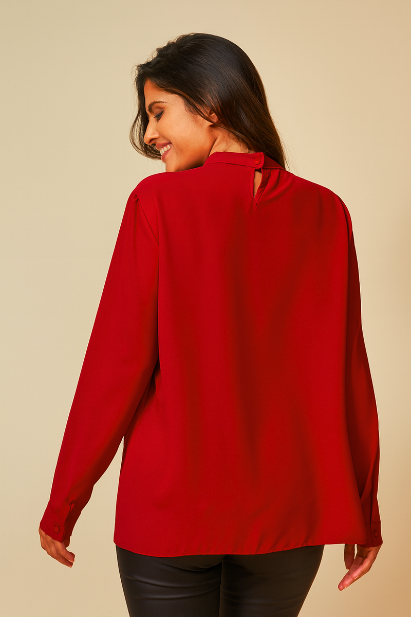 Oversized High Neck Top with Brooch Details