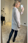 Oversized High Neck Tunic Top with Brooch Details in Beige