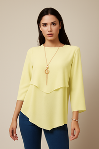 3/4 Sleeve Relaxed Layered Top With Necklace