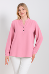 Oversized Long Sleeves Top with Button Details in Pink
