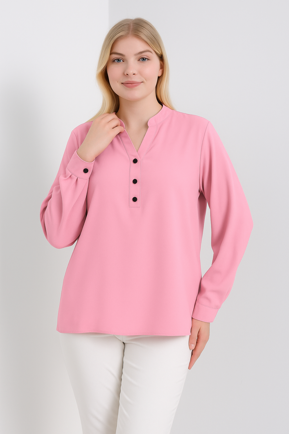 Oversized Long Sleeves Top with Button Details in Pink