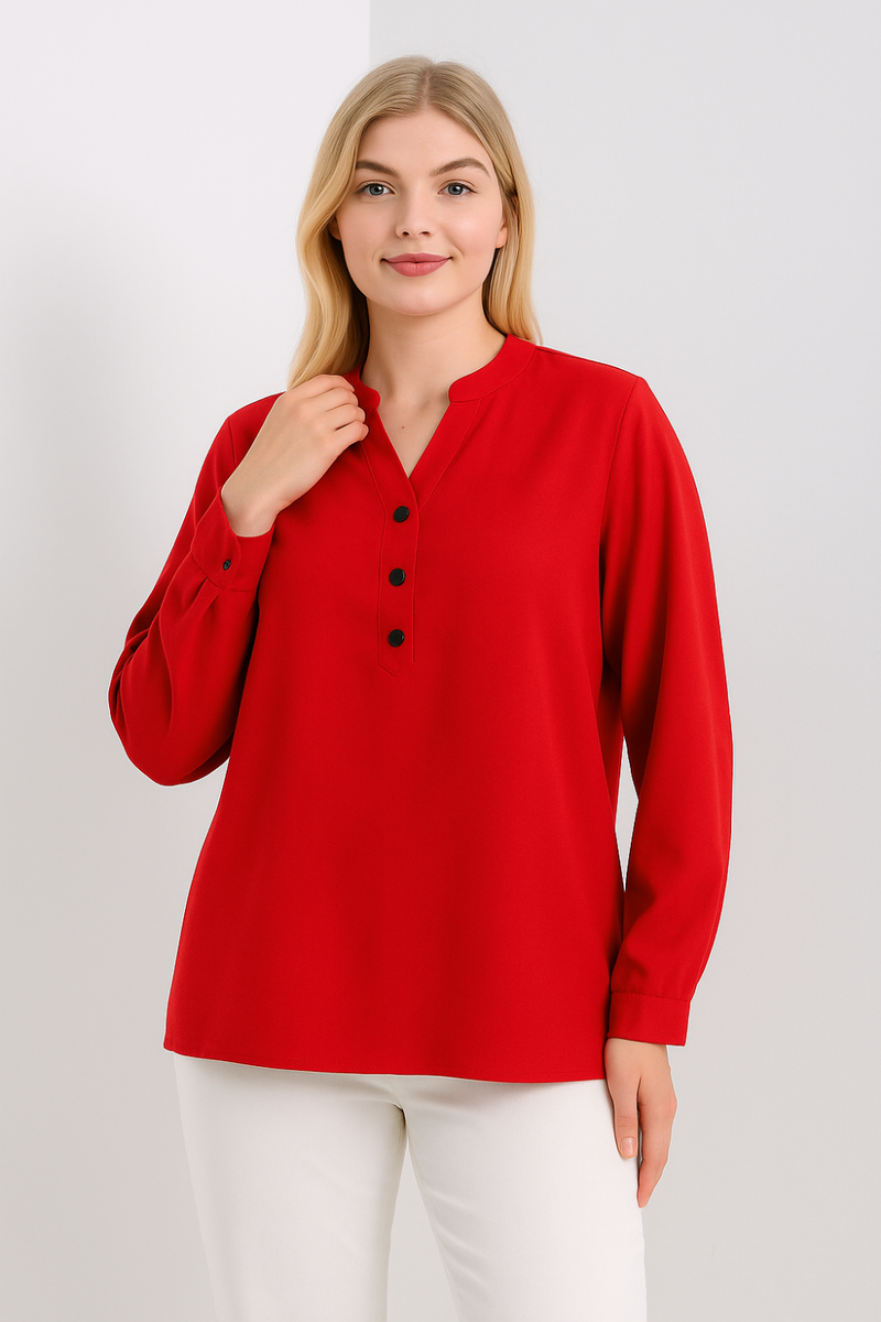Oversized Long Sleeves Top with Button Details in Red