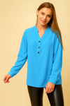 Oversized Long Sleeves Top with Button Details in Sky Blue
