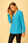 Oversized Long Sleeves Top with Button Details in Sky Blue