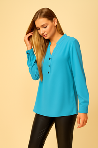 Oversized Long Sleeves Top with Button Details in Sky Blue