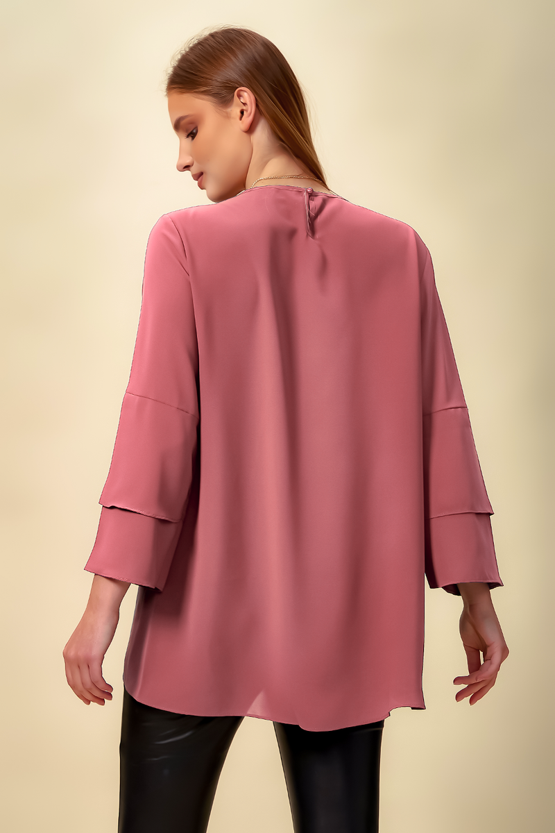Oversized Asymmetric Layered Top in Pink
