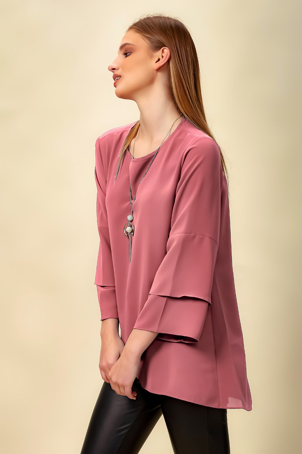 Oversized Asymmetric Layered Top in Pink