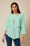 3/4 Sleeve Relaxed Layered Top With Necklace