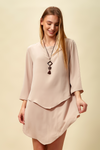 Oversized 3/4 Sleeve Layered Top in Beige