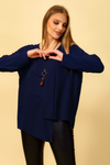 Oversized Asymmetric Top with Necklace in Navy
