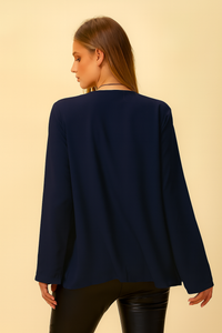Oversized Asymmetric Top with Necklace in Navy