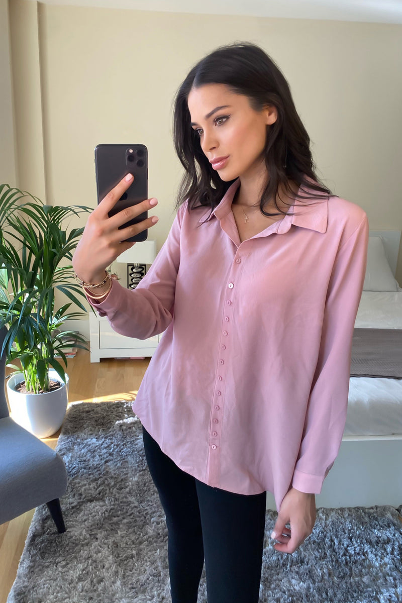 Long Sleeves Relaxed Fit Shirt in Pink