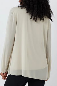 Oversized Long Sleeves Pleated Top in Beige