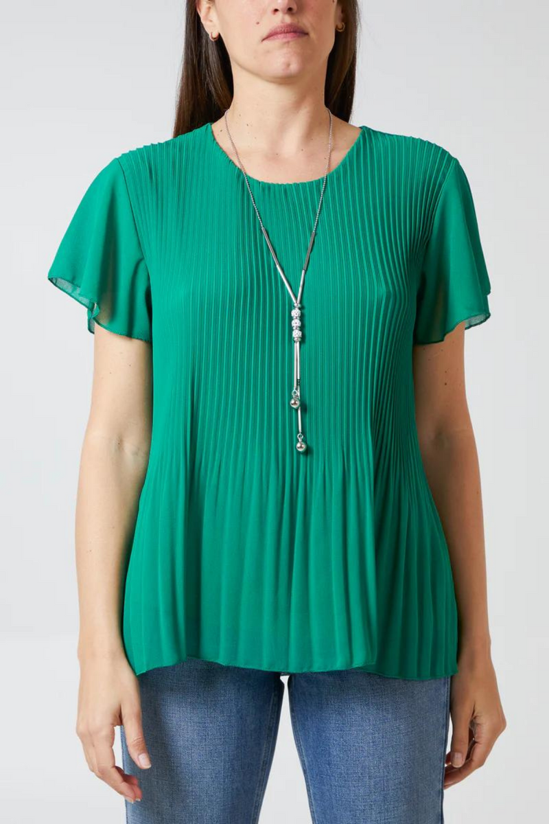 Short Sleeves Oversized Pleated Top in Green