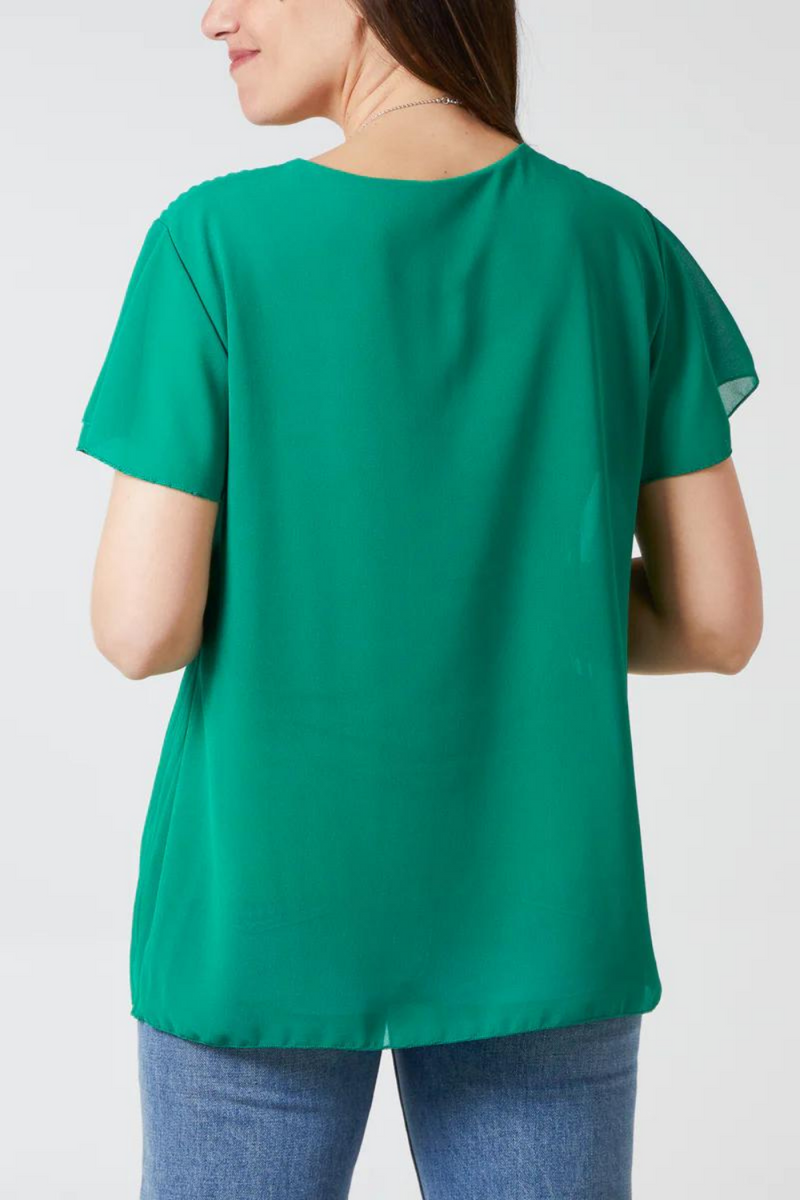 Short Sleeves Oversized Pleated Top in Green