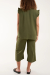 Frill Detailed Top & Wide Leg Trousers Co-Ord Set in Khaki