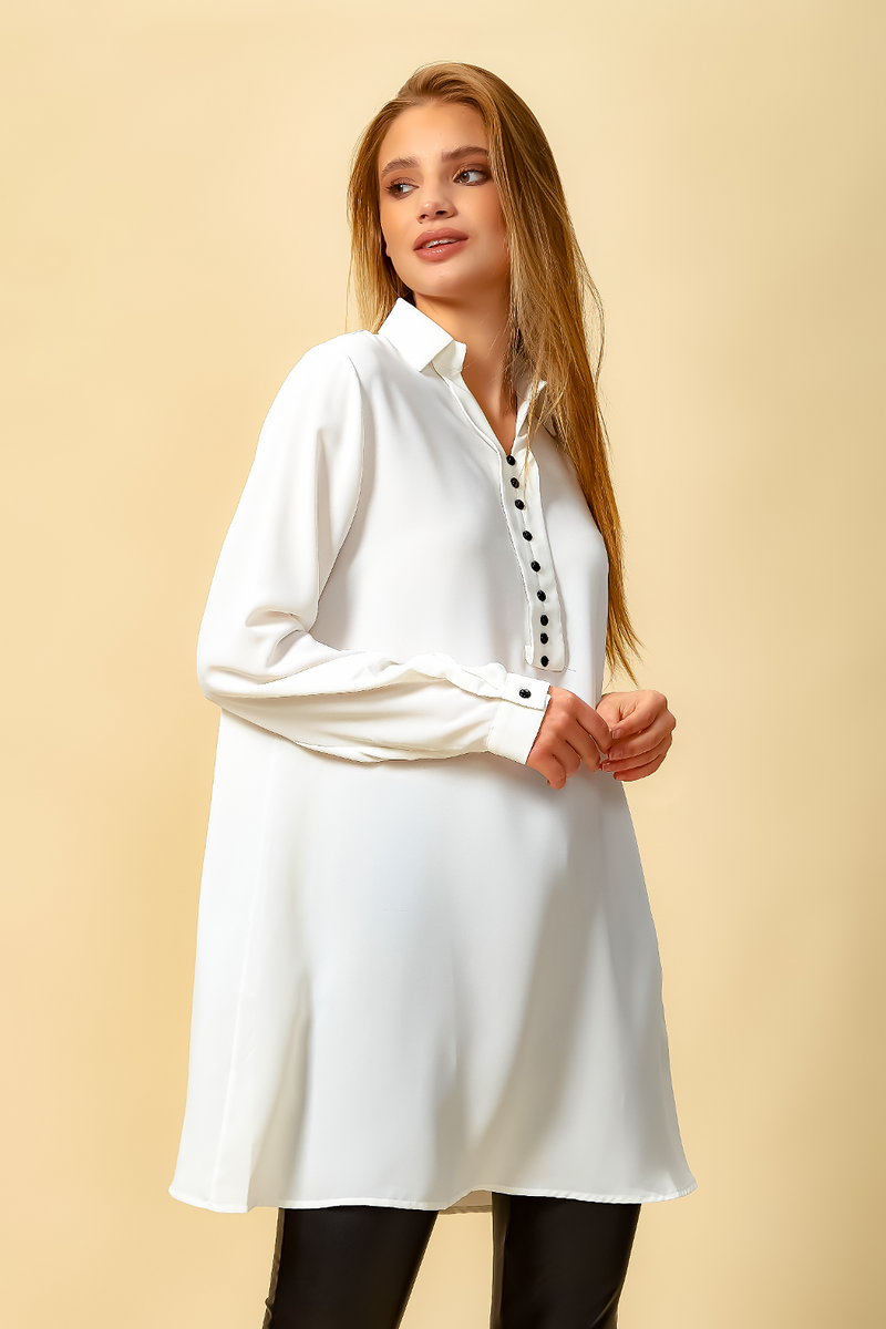 Tunic Shirt with Button Details in White