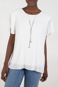 Short Sleeves Oversized Pleated Top in White