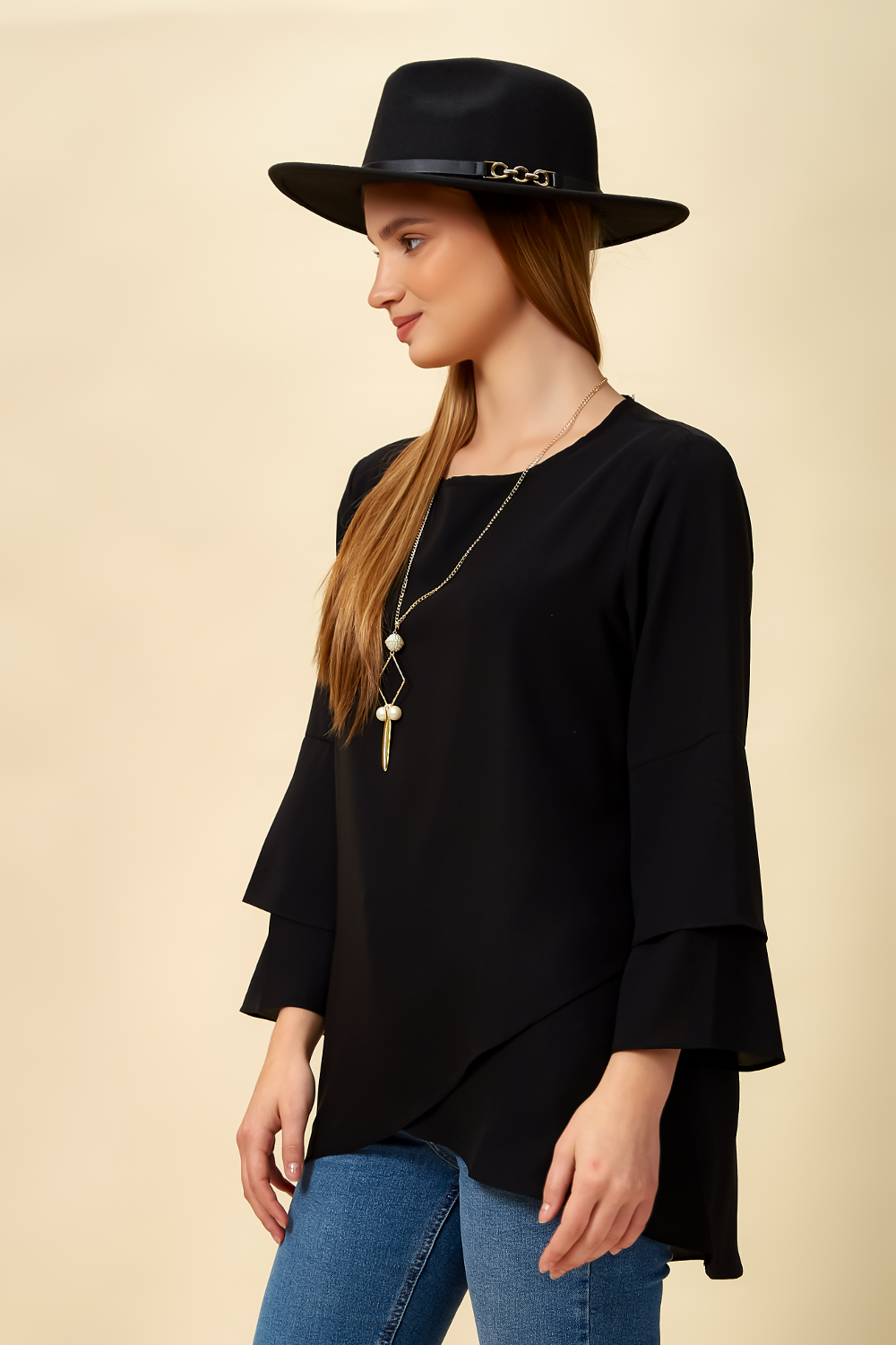 Oversized Black Blouse with Long Sleeves