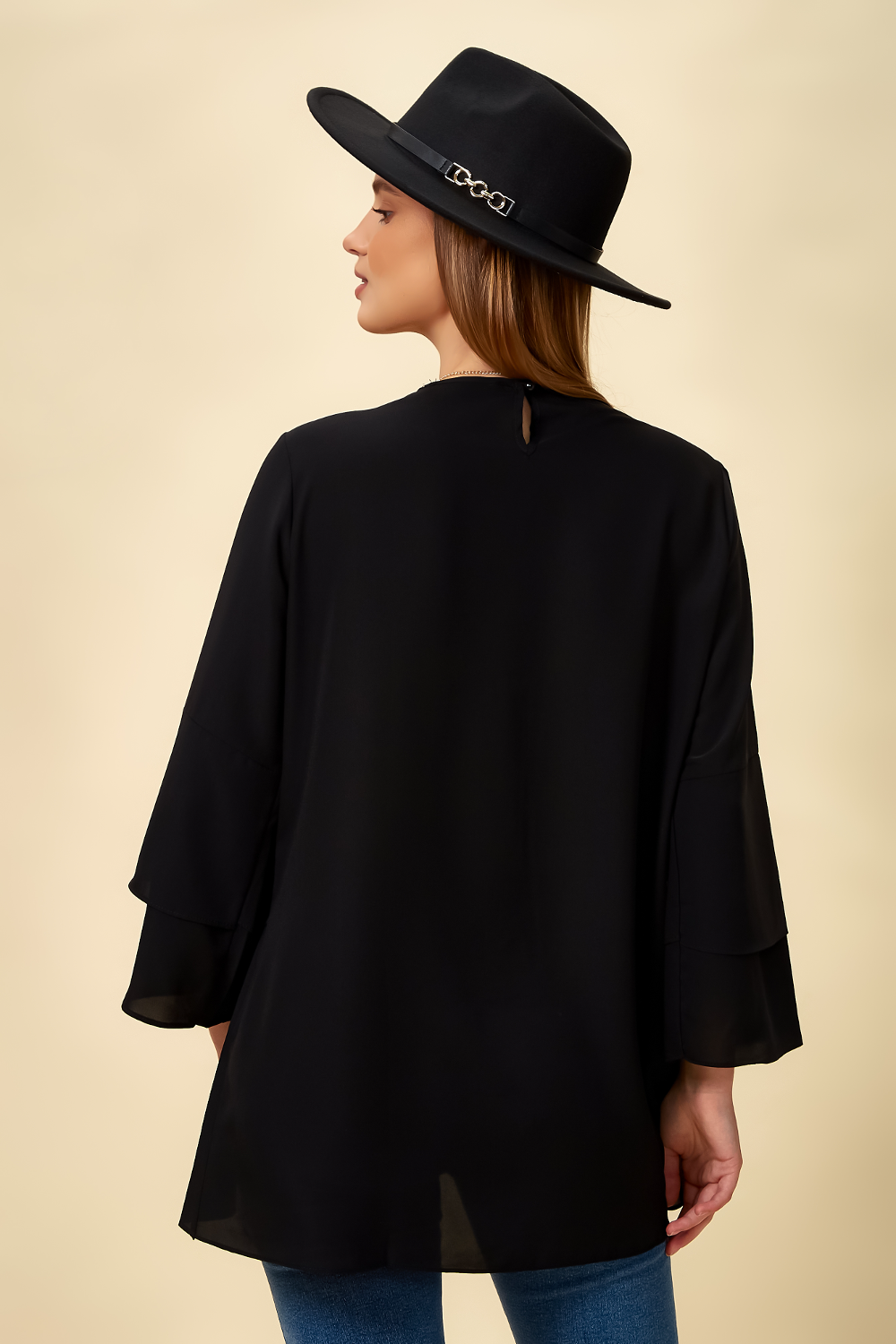 Oversized Black Blouse with Long Sleeves