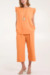 Frill Detailed Top & Wide Leg Trousers Co-Ord Set in Orange