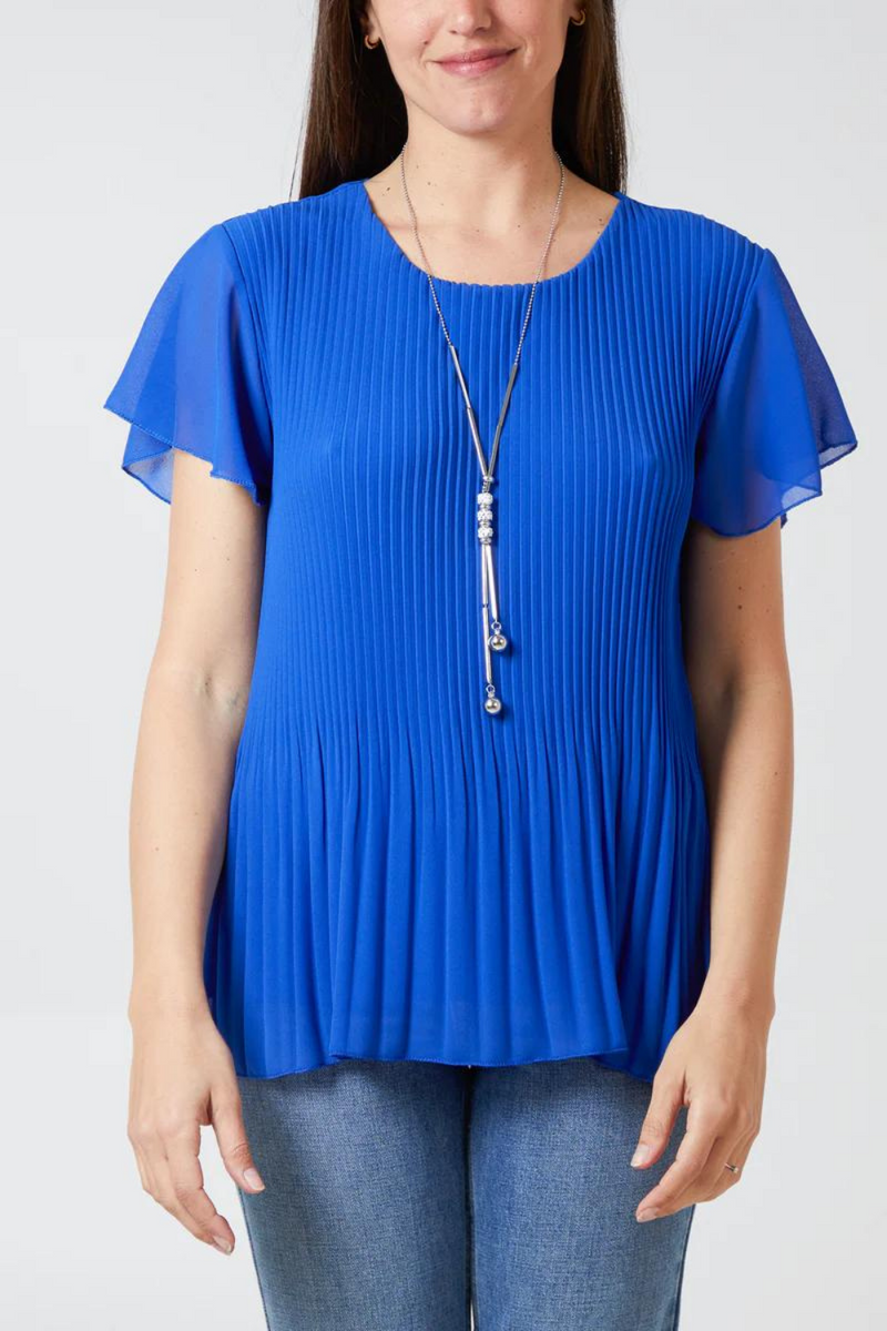 Short Sleeves Oversized Pleated Top in Blue