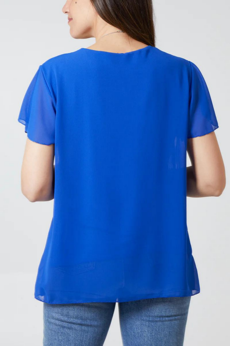 Short Sleeves Oversized Pleated Top in Blue