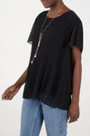 Short Sleeves Oversized Pleated Top in Black