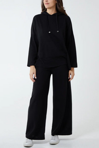 Hoodie & Straight Leg Trousers Loungewear Set in Black