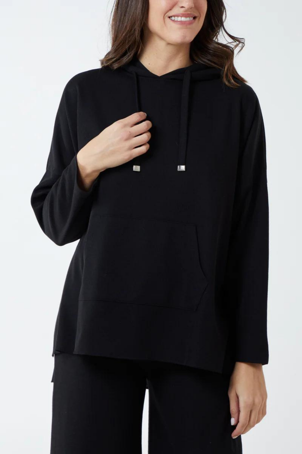 Hoodie & Straight Leg Trousers Loungewear Set in Black