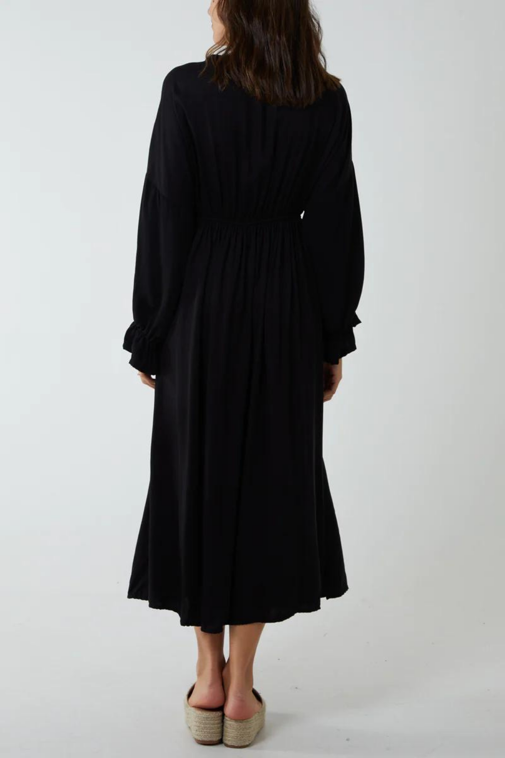 Oversized Long Sleeve Maxi Dress with Wrap Front Detail in Black