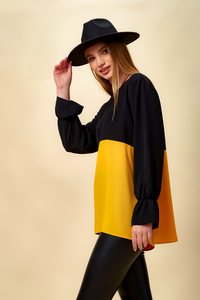 Colour Block Blouse in Black and Yellow