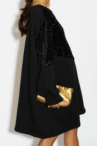 Long Sleeves Oversized Sweatshirt with Sequin in Black