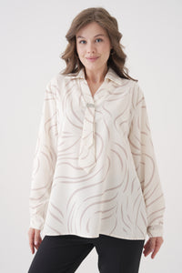 Relaxed Fit Long Sleeves Brooch and Print Detail Blouse