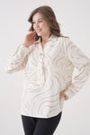 Relaxed Fit Long Sleeves Brooch and Print Detail Blouse