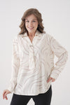 Relaxed Fit Long Sleeves Brooch and Print Detail Blouse